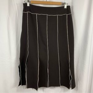 J Michaels Black Gray Lined Skirt Side Zipper Pleated Cut Outs Slits Women's 6